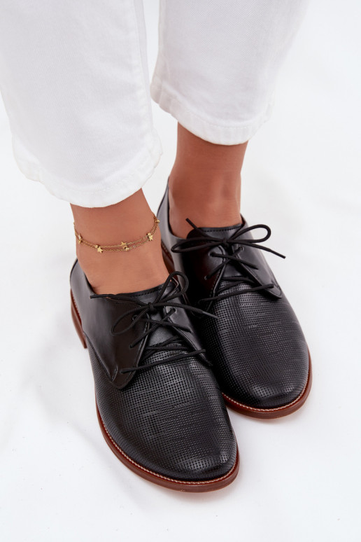 Kožené topánky Dámske Elegantný štýl so šnúrkami Zazoo 4238 čierna Kožené topánky Dámske Elegantný štýl so šnúrkami Zazoo 4238 čierna