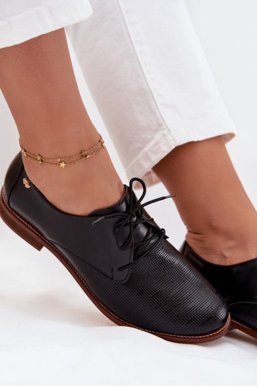 Kožené topánky Dámske Elegantný štýl so šnúrkami Zazoo 4238 čierna Kožené topánky Dámske Elegantný štýl so šnúrkami Zazoo 4238 čierna