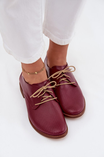 Kožené topánky Dámske Elegantný štýl so šnúrkami Zazoo 4238 bordová