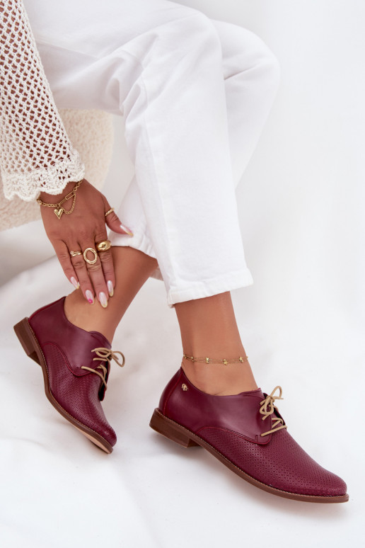 Kožené topánky Dámske Elegantný štýl so šnúrkami Zazoo 4238 bordová Kožené topánky Dámske Elegantný štýl so šnúrkami Zazoo 4238 bordová