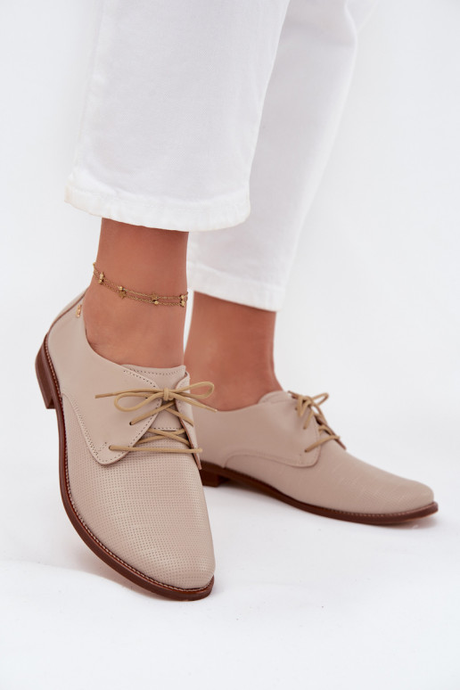 Kožené topánky Dámske Elegantný štýl so šnúrkami Zazoo 4238 béžová Kožené topánky Dámske Elegantný štýl so šnúrkami Zazoo 4238 béžová