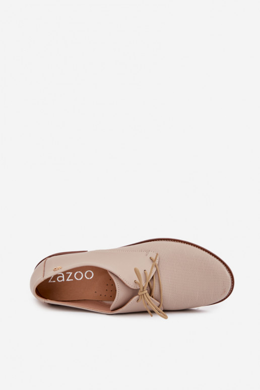 Kožené topánky Dámske Elegantný štýl so šnúrkami Zazoo 4238 béžová Kožené topánky Dámske Elegantný štýl so šnúrkami Zazoo 4238 béžová