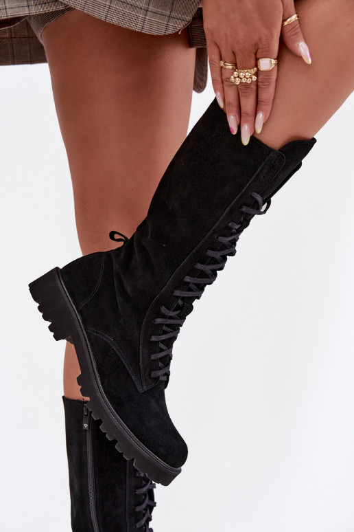 Semišové topánky So šnurovaním Stred lýtok Zazoo 3103 čierna Semišové topánky So šnurovaním Stred lýtok Zazoo 3103 čierna