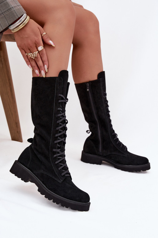 Semišové topánky So šnurovaním Stred lýtok Zazoo 3103 čierna Semišové topánky So šnurovaním Stred lýtok Zazoo 3103 čierna