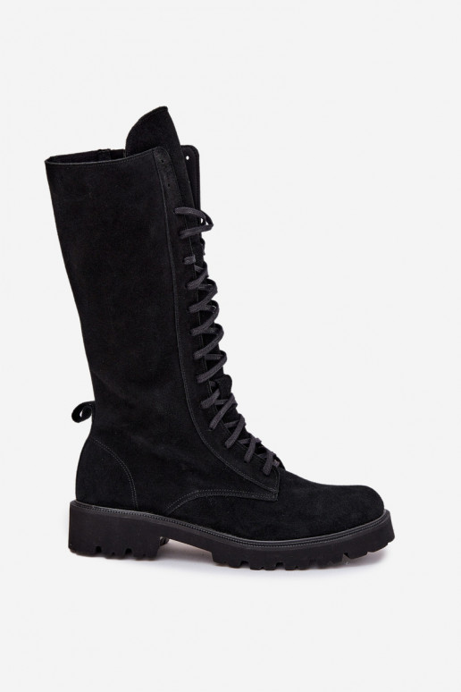 Semišové topánky So šnurovaním Stred lýtok Zazoo 3103 čierna Semišové topánky So šnurovaním Stred lýtok Zazoo 3103 čierna