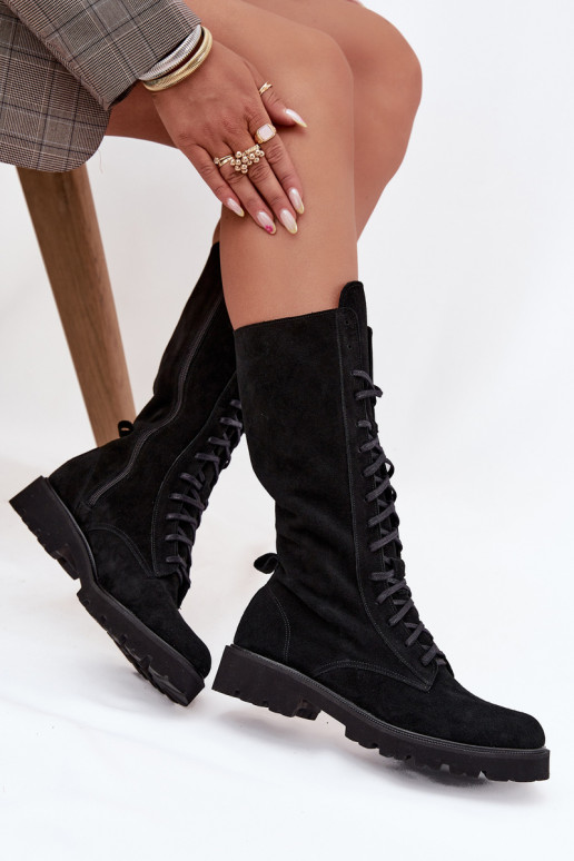 Semišové topánky So šnurovaním Stred lýtok Zazoo 3103 čierna Semišové topánky So šnurovaním Stred lýtok Zazoo 3103 čierna