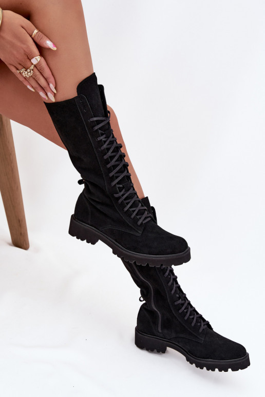 Semišové topánky So šnurovaním Stred lýtok Zazoo 3103 čierna Semišové topánky So šnurovaním Stred lýtok Zazoo 3103 čierna