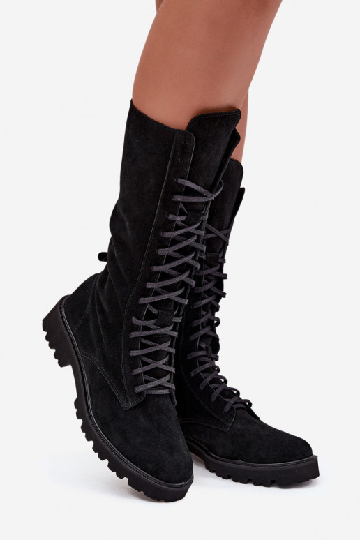 Semišové topánky So šnurovaním Stred lýtok Zazoo 3103 čierna Semišové topánky So šnurovaním Stred lýtok Zazoo 3103 čierna