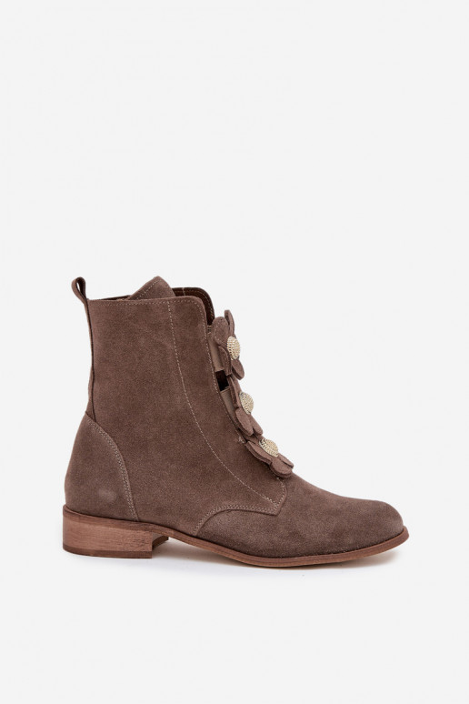 Semišové topánky Dámske S Ornatemi s kvetinovými motívmikami Zazoo 3085 béžová