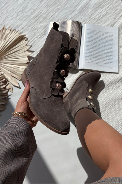 Semišové topánky Dámske S Ornatemi s kvetinovými motívmikami Zazoo 3085 béžová