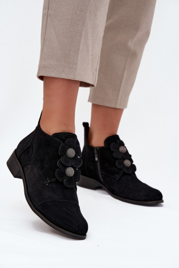 zo semišu topánky Dámske S Ornatemi s kvetinovými motívmikami Zazoo 3080 čierna 2