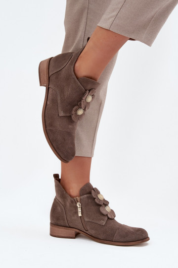 zo semišu topánky Dámske S Ornatemi s kvetinovými motívmikami Zazoo 3080 béžová