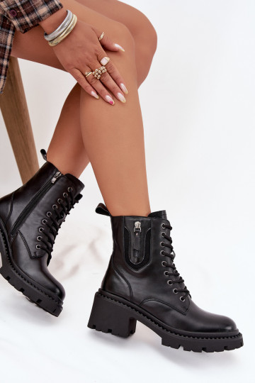 Kožené Dámske čižmy Zapnuté Klocku zahriať sa Vinceza 86418 čierna