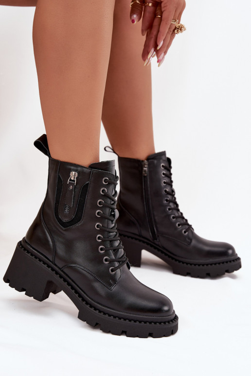 Kožené Dámske čižmy Zapnuté Klocku zahriať sa Vinceza 86418 čierna Kožené Dámske čižmy Zapnuté Klocku zahriať sa Vinceza 86418 čierna