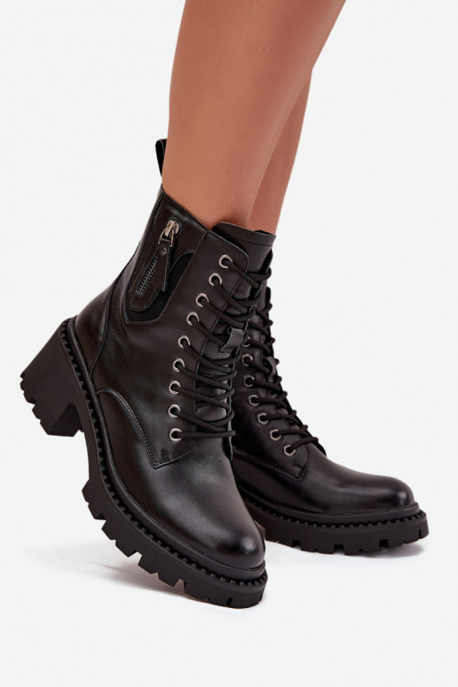 Kožené Dámske čižmy Zapnuté Klocku zahriať sa Vinceza 86418 čierna Kožené Dámske čižmy Zapnuté Klocku zahriať sa Vinceza 86418 čierna