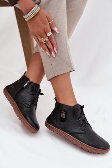 Kožené topánky Barefoot Dámske S Ornatem Detalem Zazoo 30072 čierna