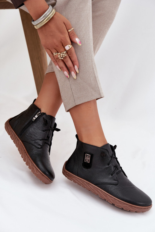 Kožené topánky Barefoot Dámske S Ornatem Detalem Zazoo 30072 čierna