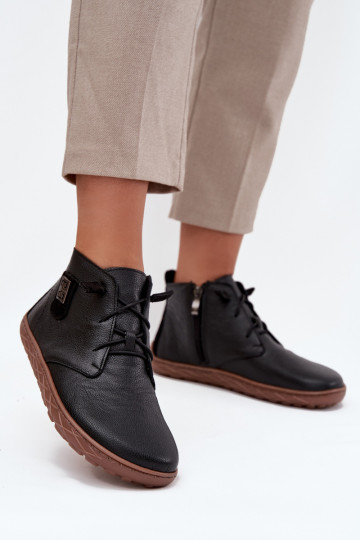 Kožené topánky Barefoot Dámske S Ornatem Detalem Zazoo 30072 čierna 2