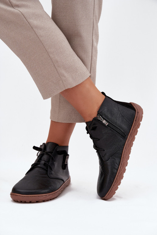 Kožené topánky Barefoot Dámske S Ornatem Detalem Zazoo 30072 čierna