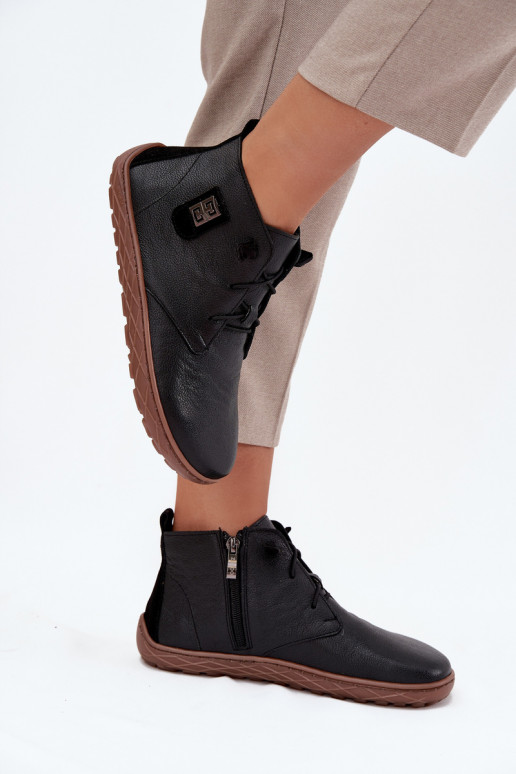 Kožené topánky Barefoot Dámske S Ornatem Detalem Zazoo 30072 čierna