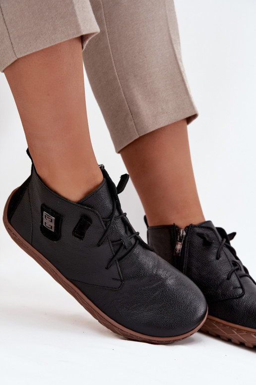 Kožené topánky Barefoot Dámske S Ornatem Detalem Zazoo 30072 čierna