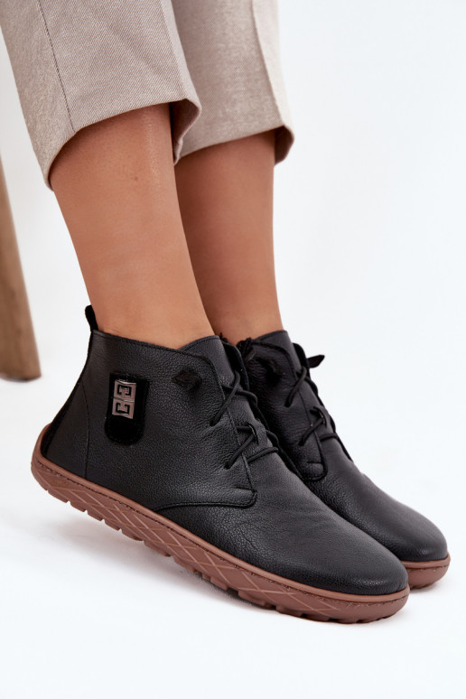 Kožené topánky Barefoot Dámske S Ornatem Detalem Zazoo 30072 čierna