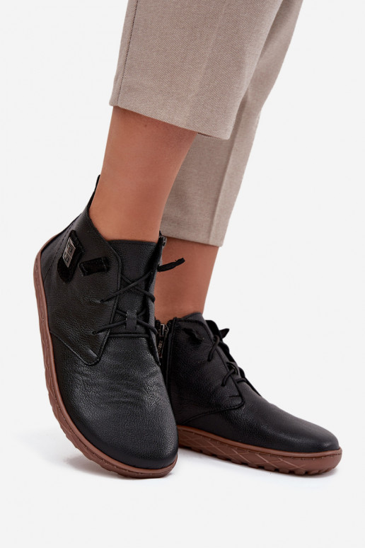 Kožené topánky Barefoot Dámske S Ornatem Detalem Zazoo 30072 čierna