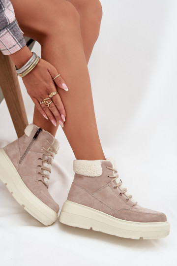 zo semišu Snehule Dámske s otepľovaním s platformou Vinceza 95354 béžová
