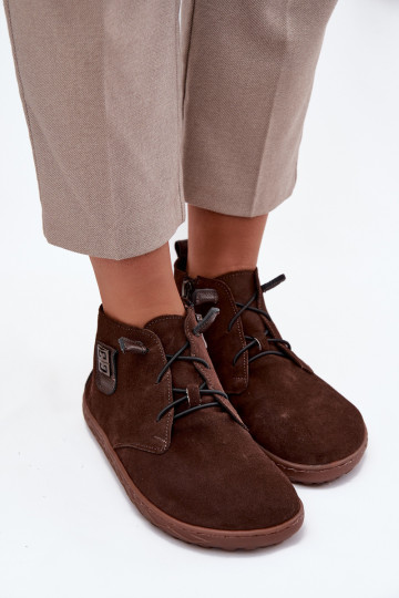 Semišové topánky Barefoot dámske s ozdobnými detailmi, Zazoo 30072, čokoládovej farby