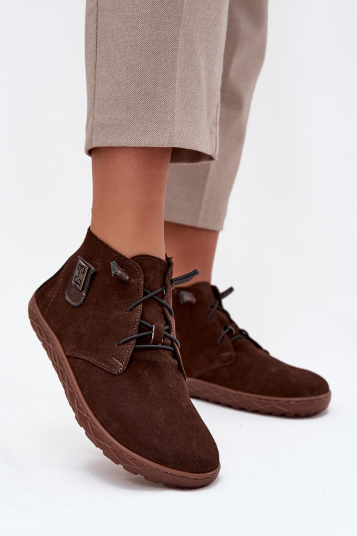 zo semišu topánky Barefoot Dámske S Ornatem Detalem Zazoo 30072 CzekoladoIne