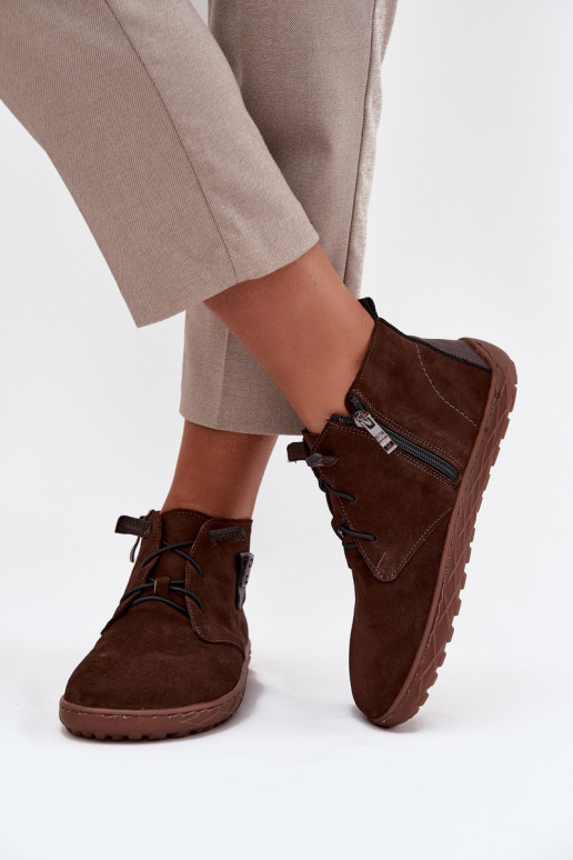 zo semišu topánky Barefoot Dámske S Ornatem Detalem Zazoo 30072 CzekoladoIne