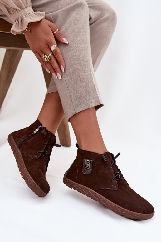 zo semišu topánky Barefoot Dámske S Ornatem Detalem Zazoo 30072 CzekoladoIne