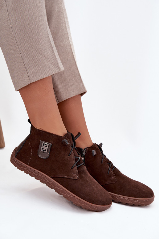 zo semišu topánky Barefoot Dámske S Ornatem Detalem Zazoo 30072 CzekoladoIne