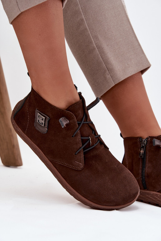 zo semišu topánky Barefoot Dámske S Ornatem Detalem Zazoo 30072 CzekoladoIne