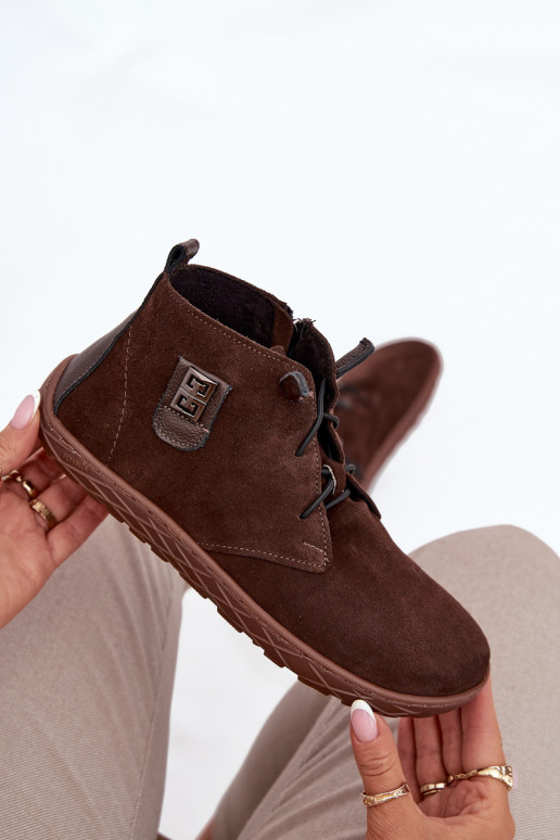 zo semišu topánky Barefoot Dámske S Ornatem Detalem Zazoo 30072 CzekoladoIne