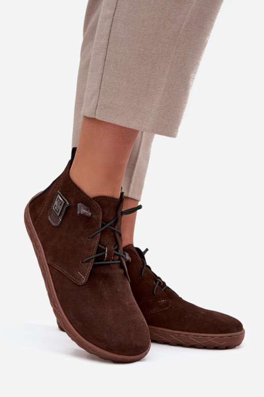 zo semišu topánky Barefoot Dámske S Ornatem Detalem Zazoo 30072 CzekoladoIne