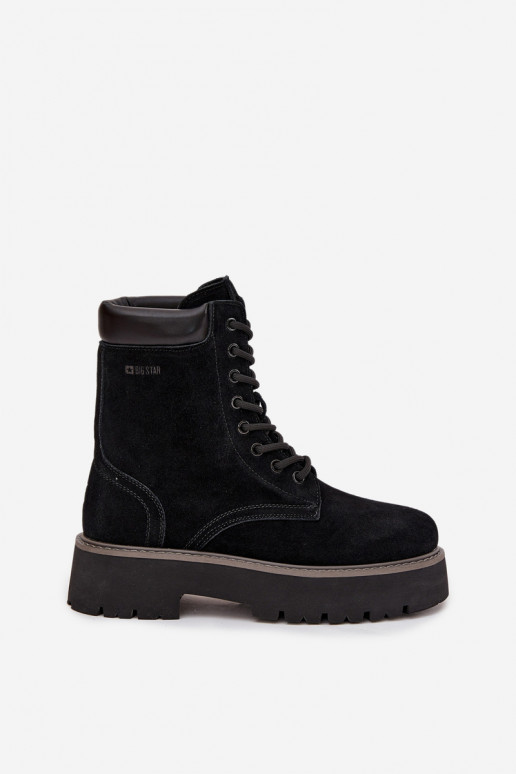 Semišové topánky vysoké jazdecké čižmy Dámske so šnúrkami Big Star SS274791 čierna