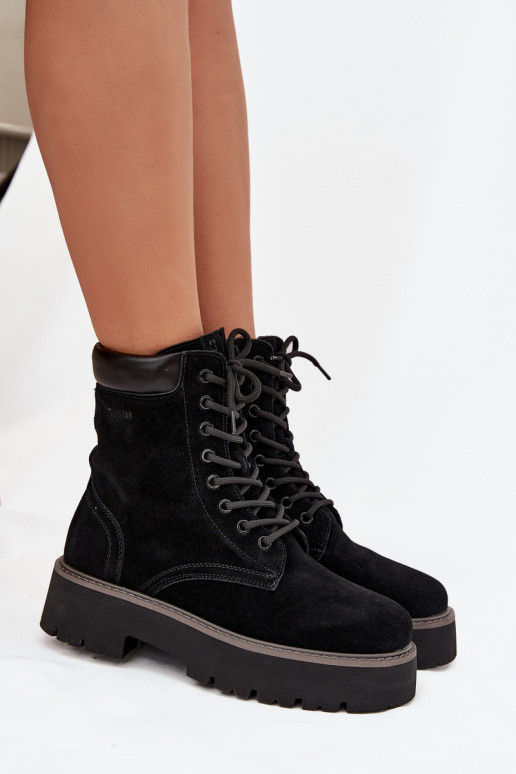 Semišové topánky vysoké jazdecké čižmy Dámske so šnúrkami Big Star SS274791 čierna