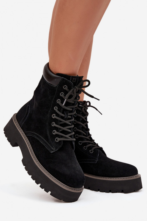 Semišové topánky vysoké jazdecké čižmy Dámske so šnúrkami Big Star SS274791 čierna