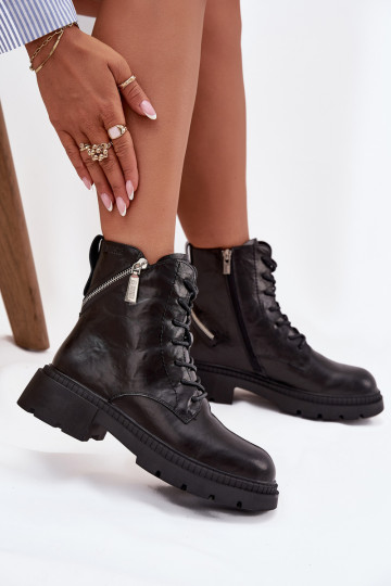 Kožené Pracovné členkové topánky Dámske zahriať sa Big Star SS274452 čierna