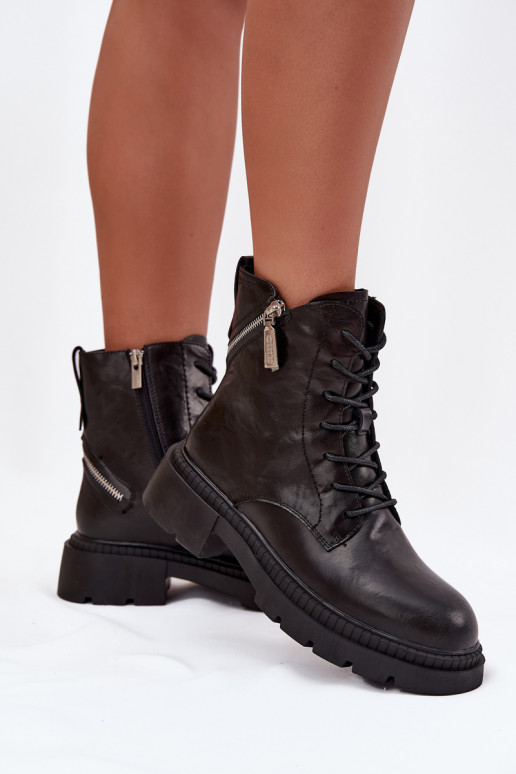 Kožené Pracovné členkové topánky Dámske zahriať sa Big Star SS274452 čierna Kožené Pracovné členkové topánky Dámske zahriať sa Big Star SS274452 čierna