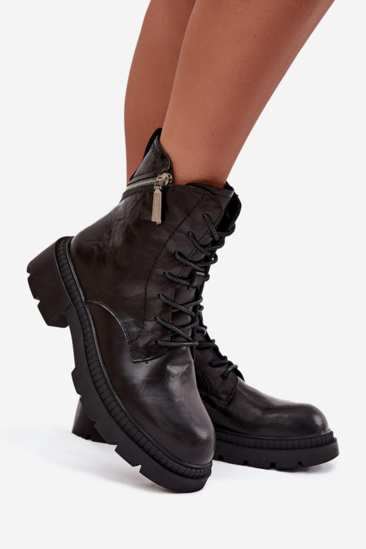 Kožené Pracovné členkové topánky Dámske zahriať sa Big Star SS274452 čierna Kožené Pracovné členkové topánky Dámske zahriať sa Big Star SS274452 čierna