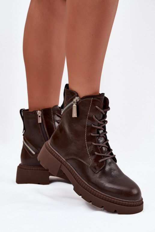 Kožené Pracovné členkové topánky Dámske zahriať sa Big Star SS274453 Hnedá farba Kožené Pracovné členkové topánky Dámske zahriať sa Big Star SS274453 Hnedá farba