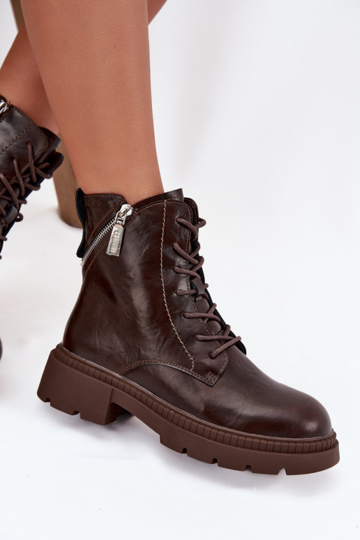 Kožené Pracovné členkové topánky Dámske zahriať sa Big Star SS274453 Hnedá farba Kožené Pracovné členkové topánky Dámske zahriať sa Big Star SS274453 Hnedá farba