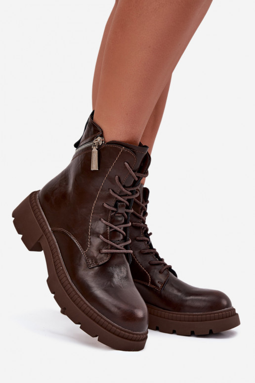 Kožené Pracovné členkové topánky Dámske zahriať sa Big Star SS274453 Hnedá farba Kožené Pracovné členkové topánky Dámske zahriať sa Big Star SS274453 Hnedá farba