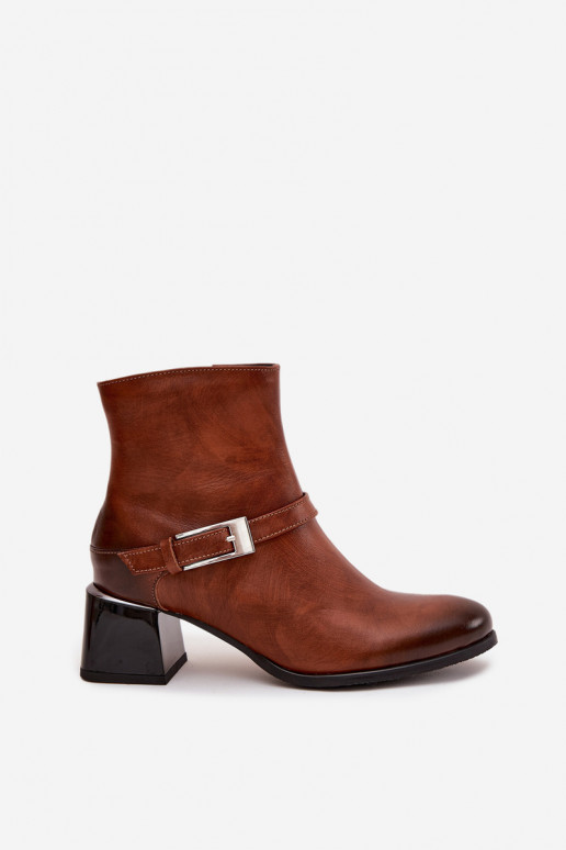 Kožené Dámske čižmy s podpätkami s prackami Zazoo 60562 Hnedá farba Kožené Dámske čižmy s podpätkami s prackami Zazoo 60562 Hnedá farba