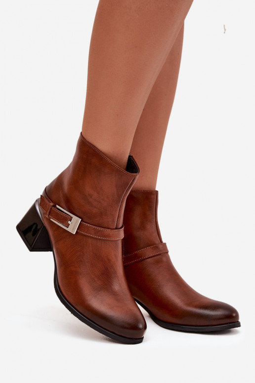 Kožené Dámske čižmy s podpätkami s prackami Zazoo 60562 Hnedá farba Kožené Dámske čižmy s podpätkami s prackami Zazoo 60562 Hnedá farba