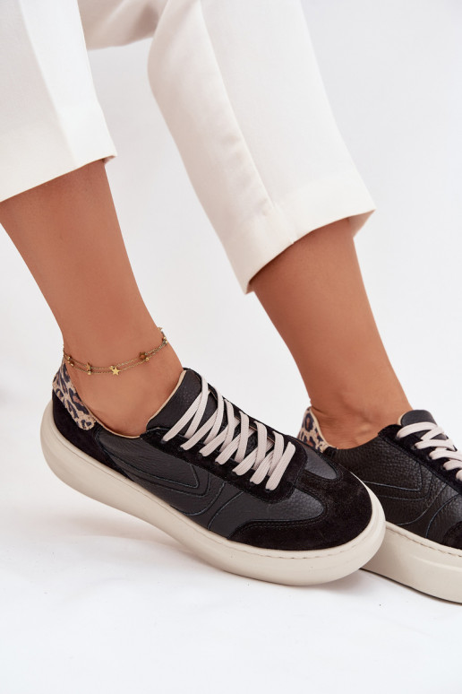 Kožené Tenisky model obuvi Dámske s platformou so vzormi leopardej kožušiny Zazoo N1263 čierna Kožené Tenisky model obuvi Dámske s platformou so vzormi leopardej kožušiny Zazoo N1263 čierna