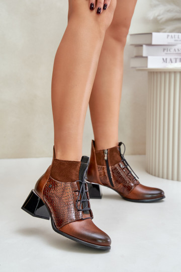 Zazoo 60503 Kožené Čižmy s podpätkami zahriať sa Hnedá farba