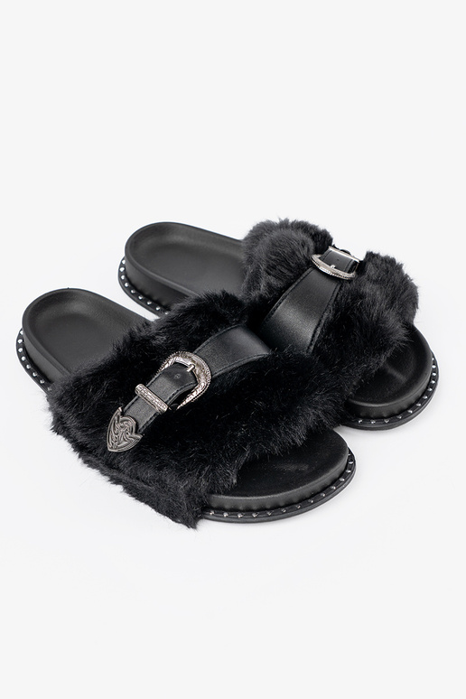 Papuče z ekofutra z dekoracyjną klamrą